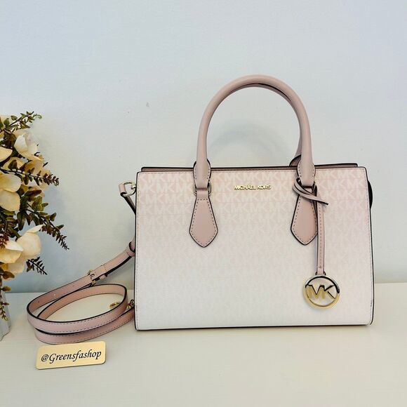 Michael Kors Purse Sheila Medium Ombré Signature Logo Satchel Powder Blush - Picture 1 of 11